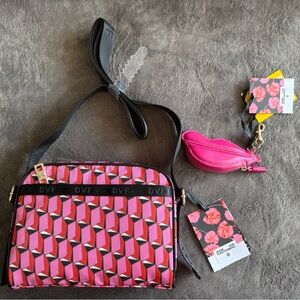 DVF For Target Pink and Red Geometric Crossbody Bag and Lip Keychain set